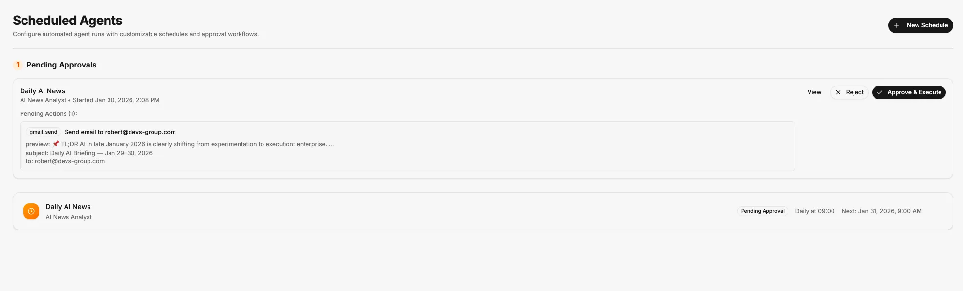 AIGent scheduled agents configuration